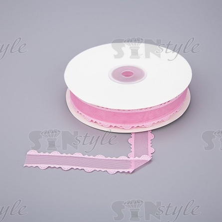 Декоративная лента капроновая с фигурной каймой, ширина 20 мм, цвет розовый,намотка 25 ярдов  фото 1