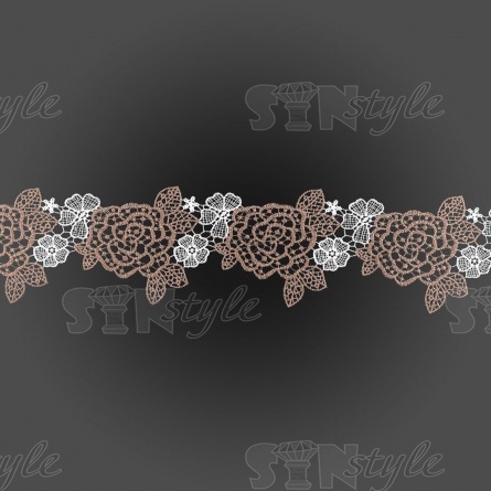 Кружево вязаное ажурное, цвет белый и грязно-розовый, намотка 15 ярдов, ширина 95 мм фото 2