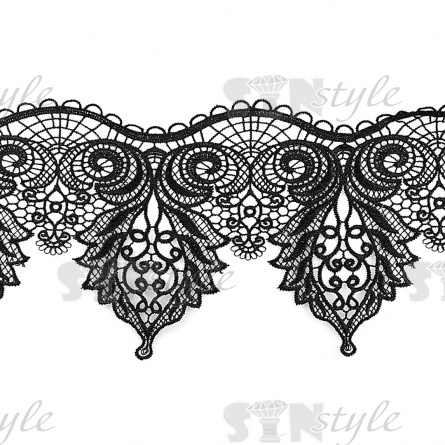 Кружево ажурное, тонкое переплетение причудливых узоров с красивым резным краем, ширина 135 мм, цвет черный, намотка 15 ярдов фото 2