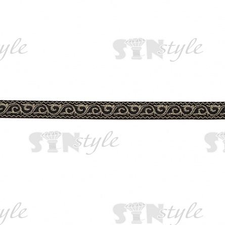 Жаккардовая лента, ширина 16 мм, намотка 10 м, цвет черный+золотой фото 1