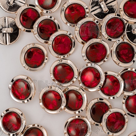 Пуговица пластиковая на ножке, круглая, золотая основа, красная вставка под мрамор, размер 40L фото 2