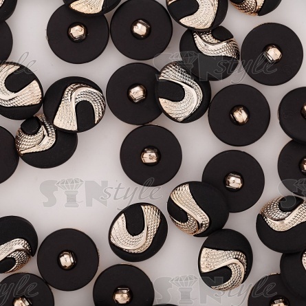 Пуговица пластиковая на ножке, размер 28L, цвет черный+золотой фото 3