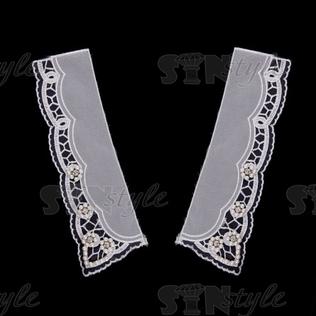 Воротник пришивной двухслойный из капрона с вышивкой, украшенной стразами и бусинами, размер 225х70 мм  фото 1