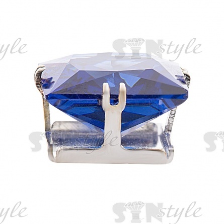 Стразы пришивные стеклянные в цапах, форма квадрат, цвет серебро+синий, размер 12*12 мм фото 2