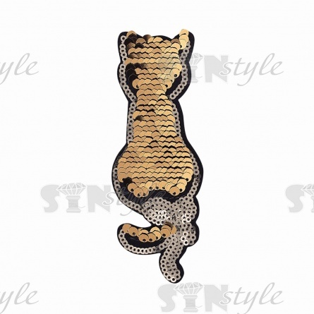 Термоаппликация-перевертыш из двухсторонних пайеток "Кошка", размер 40х115 мм фото 2