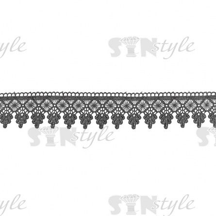 Кружево ажурное, нежное переплетение причудливых узоров с фестонами по краю, ширина 60 мм, цвет черный, намотка 15 ярдов фото 1