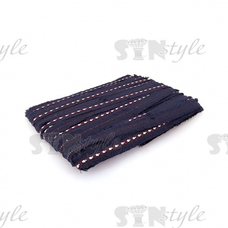 Декоративная тесьма букле с бахромой, цвет синий, ширина 25 мм, намотка 45 ярдов фото 3