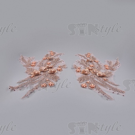 Аппликация кружевная пришивная, размер 210х300 мм, цвет грязно-розовый фото 3