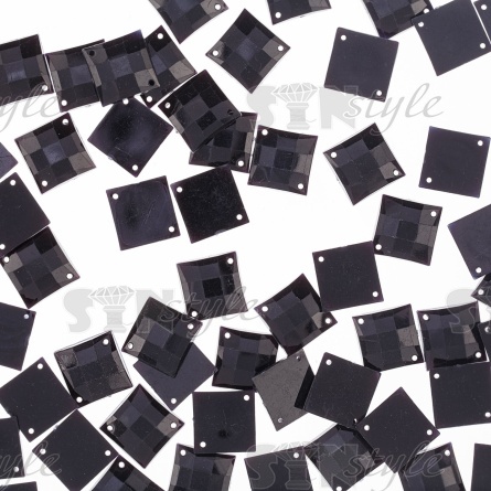 Стразы пришивные акриловые, форма квадрат, цвет черный, размер 15*15 мм фото 1