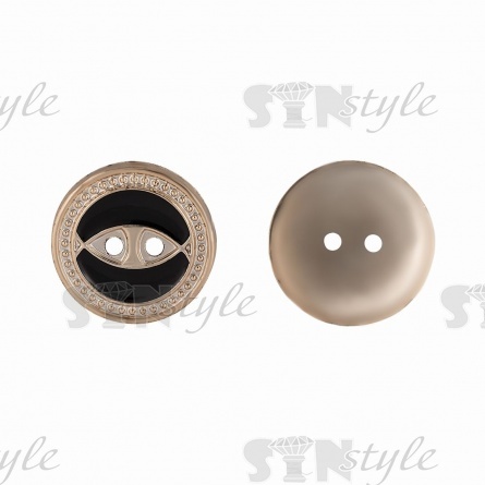 Пуговица пластиковая на два прокола, черная с золотом, 20L, цвет  фото 1