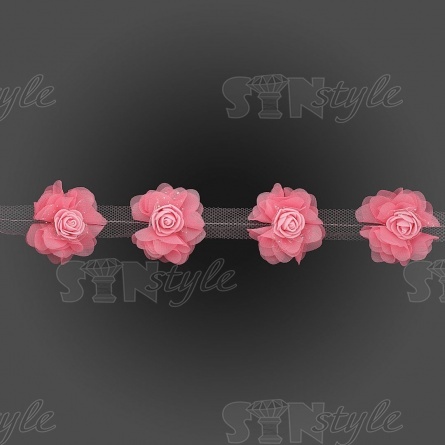 Кружево "Цветочки" на капроновой ленте, нежная цветочная гирлянда из объемных цветов, ширина 60 мм, цвет розовый (107), намотка 10 ярдов фото 2