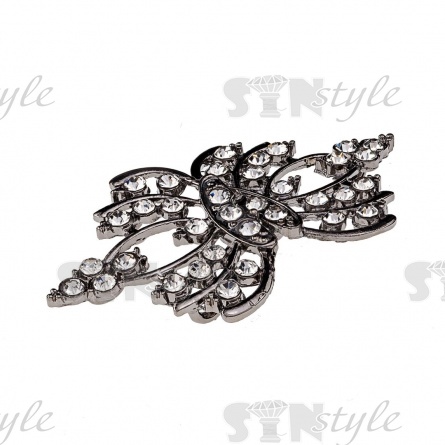 Застежка металлическая, цвет черный+стразы белые, размер 58х32 мм фото 3