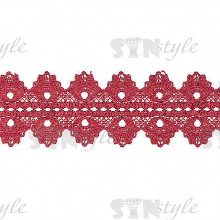Кружево ажурное двустороннее, ширина 50 мм, цвет бордовый, намотка 15 ярдов фото 2