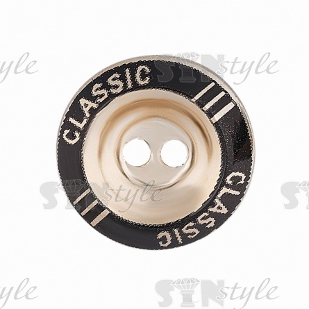 Пуговица пластиковая на два прокола, золотая с черным, 20L фото 2