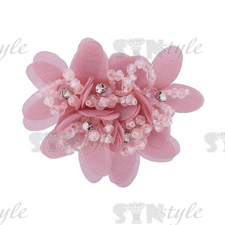 Аппликация с элементами из бисера, цвет грязно-розовый, размер 70х55 мм фото 1