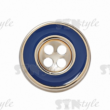 Пуговица пластиковая на четыре прокола, золотая/синяя, 24L фото 2