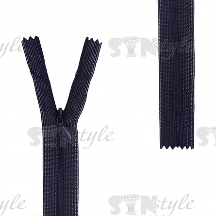 Молния спираль, тип 3, потайная, неразъемная, основа капрон, длина 50 см, цвет 330 (темно-синий), бегунок цвета основы фото 1