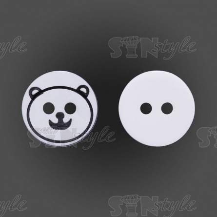 Пуговица пластиковая на два прокола "Медвежонок", белая с черным, 20L фото 1