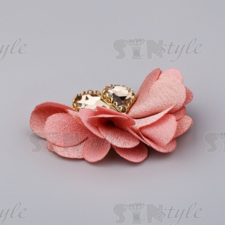 Цветочки декоративные со стразами, цвет грязно-розовый, размер 40х25 мм фото 2