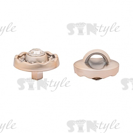 Пуговица пластиковая на ножке, размер 18L, форма круглая с волнистыми краями, цвет золотой, в центре шляпки белая страза фото 2