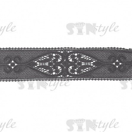 Кружево вязаное ажурное, ширина 80 мм, цвет черный, намотка 15 ярдов фото 1