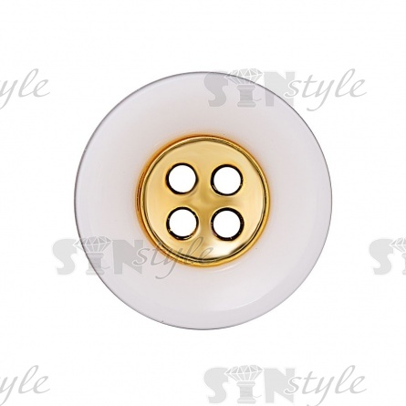 Пуговица пластиковая на черыре прокола, белая с золотом, 28L фото 2