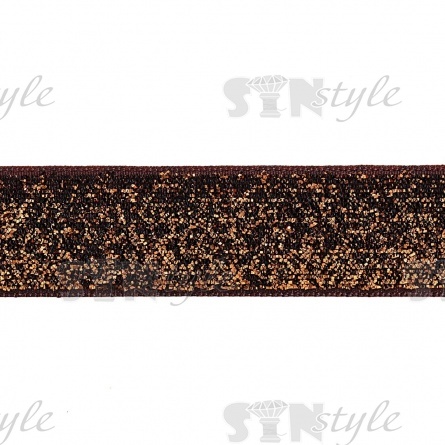 Декоративная тесьма бархатная с люрексом, цвет темно-коричневый, ширина 20 мм, намотка 25 ярдов фото 2