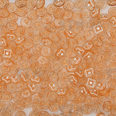 Пуговица пластиковая на ножке, круглая, оранжевая прозрачная с белой стразой в центре, 20L фото 3