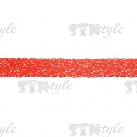 Кружево эластичное, ширина 60 мм, цвет красный, намотка 14,5 ярдов фото 2