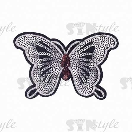 Термоаппликация "Бабочка"с пайетками, цвет серебряный/основа черная, размер 115х73 мм фото 1