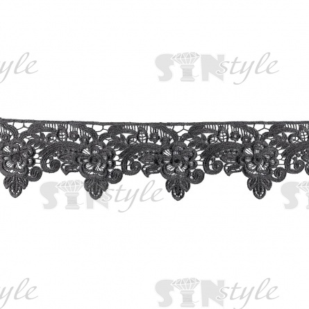 Кружево ажурное, нежная цветочная гирлянда с резным краем, ширина 100 мм, цвет черный, намотка 15 ярдов фото 2