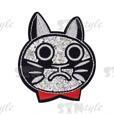 Термоаппликация "Котик" со стразами, размер 65х73 мм фото 1