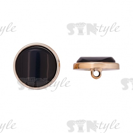 Пуговица пластиковая на ножке, размер 48L, золотая основа с черной вставкой фото 1