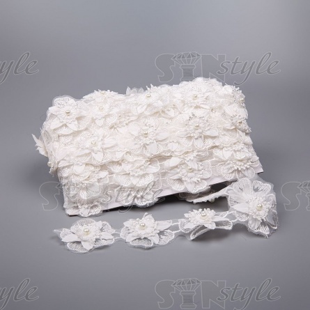 Кружево "Цветочное", ширина 50 мм, цвет белый, намотка 10 ярдов  фото 1