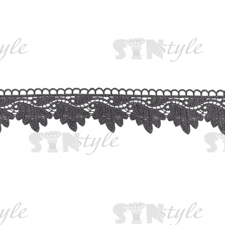 Кружево ажурное, красивая тонкая гирлянда из листьев с резным краем, ширина 60 мм, цвет черный, намотка 15 ярдов фото 2