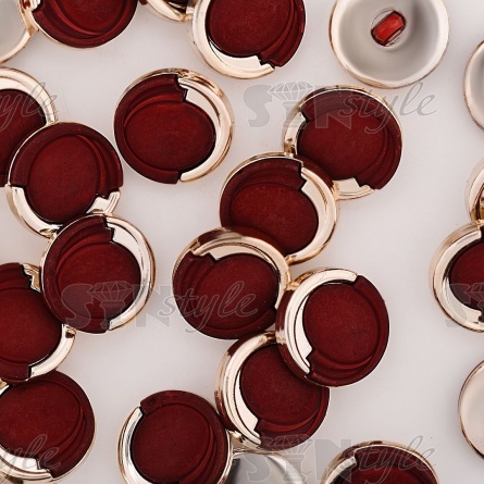 Пуговица пластиковая на ножке, круглой формы, золотая основа с бордовой вставкой, размер 40L фото 3