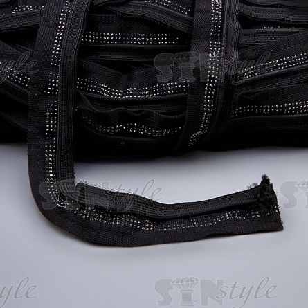 Декоративная тесьма отделочная лампасная со стразами, цвет черный, ширина 30 мм, намотка 50 ярдов фото 2