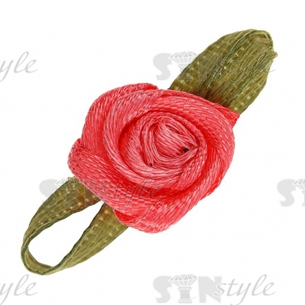 Цветочек из атласной ленты, коралл, размер 15 мм фото 1