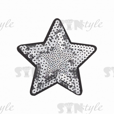 Термоаппликация "Звезда" с пайетками, цвет серебряный/основа черная, размер 90 мм фото 2