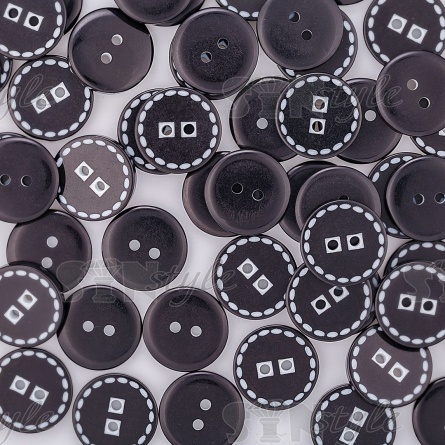 Пуговица пластиковая на два прокола, черная с белым, размер 28L фото 4
