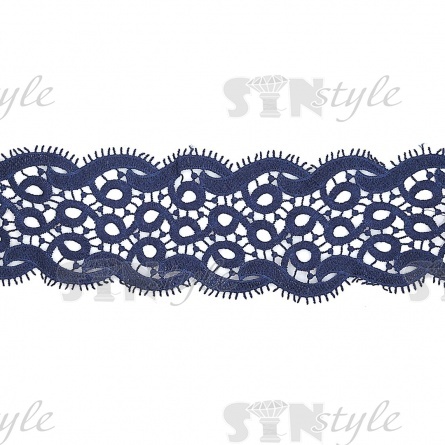 Кружево ажурное, красивая тонкая гирлянда с причудливыми узорами и резным краем, ширина 100 мм, цвет темно-синий, намотка 15 ярдов фото 2