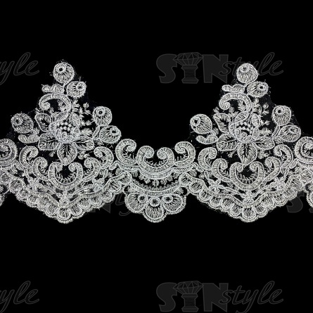 Кружево гипюр, тонкое изящное кружево с цветочным узором, ширина 145 мм, намотка 10 ярдов, цвет сияющий белый  фото 2