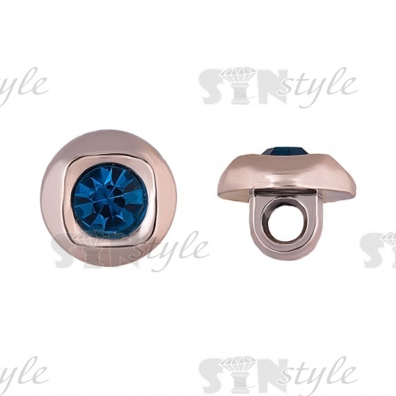 Пуговица пластиковая на ножке, круглая, золотая основа с бирюзовой стразой в центре, 18 L фото 1