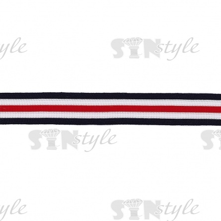 Тесьма трикотажная (лампасная), ширина 25 мм, цвет темно-синий/белый/красный, намотка 70 метров  фото 3