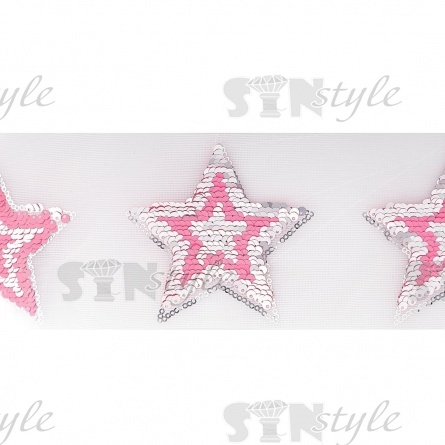 Аппликации на сетке из пайеток "Звезда", размер 85х95 мм, цвет розовый+серебряный, рулон 82шт фото 1