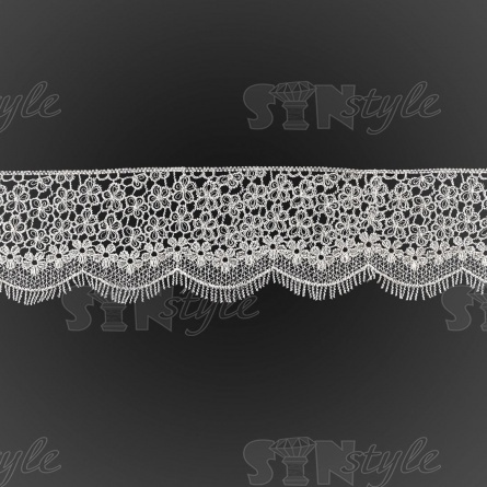 Кружево ажурное с нежным цветочным узором и ресничками по фестончатому контуру, ширина 65 мм, цвет белый, намотка 15 ярдов фото 1