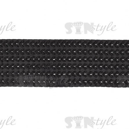 Резинка декоративная с серебряной нитью, ширина 60 мм, цвет черный, намотка 25 метров. фото 2