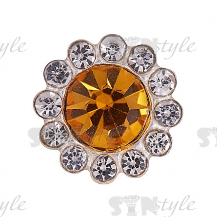 Стразы пришивные стеклянные в оправе, форма цветок, цвет серебро+желтый+белый, диаметр 12 мм фото 1