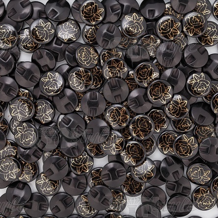 Пуговица пластиковая на полуножке, размер 24L, цвет черный, на шляпке золотой принт в виде розы фото 3
