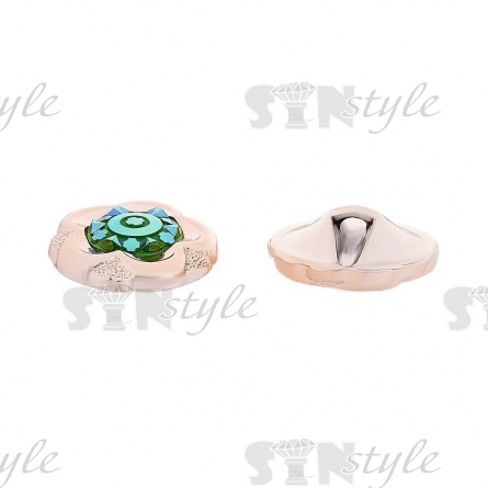 Пуговица пластиковая на ножке в форме цветка, золотая основа с бирюзовой радужной вставкой, 40L фото 2